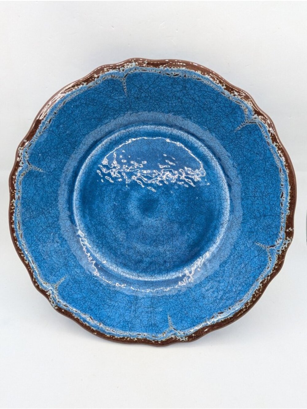 Le Cadeaux Antiqua Blue MELAMINE Crackle Crazed  Style Serving Bowl 10"